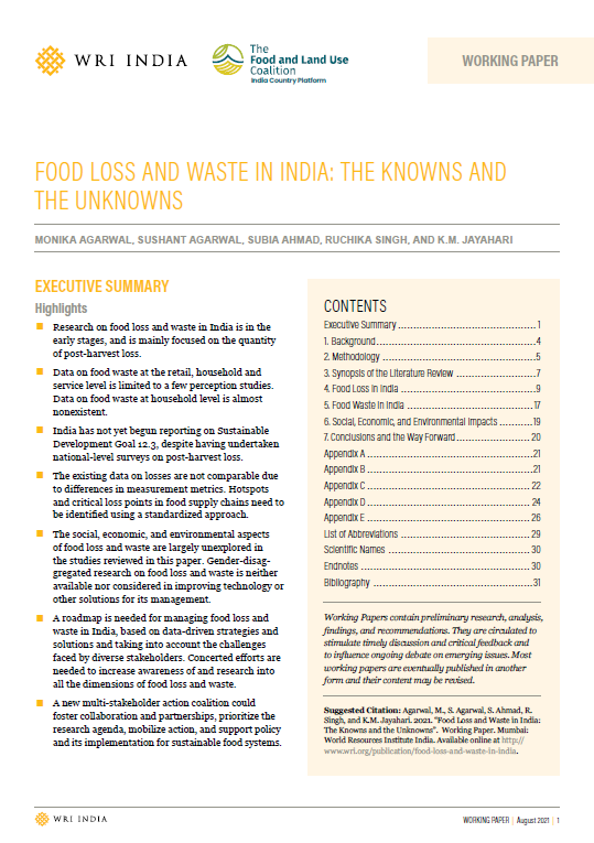 Food Loss and Waste in India: The Knowns and The Unknowns